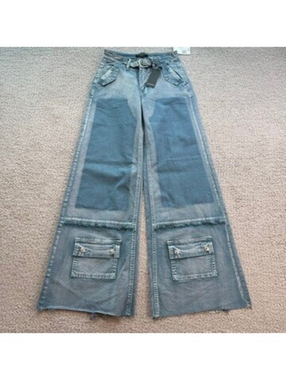 Forever 21 Y2K Denim Cargo Jeans 25 Women Light Relaxed Fit Baggy Wide Buckle